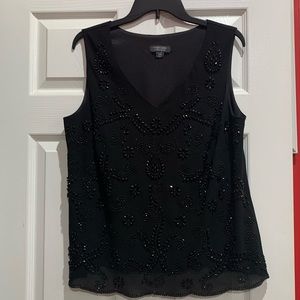Dressbarn Woman Collection Black Bead Sleeveless V-Neck Blouse